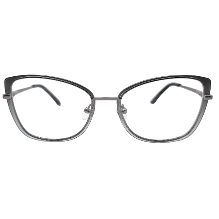 Front view of grey cat eye eyeglasses