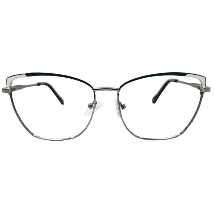 Teal silver cat-eye eyeglasses front view