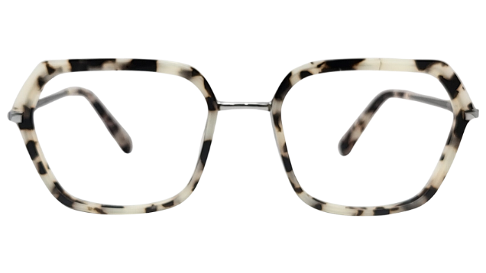 Beige tortoiseshell square eyeglasses front view