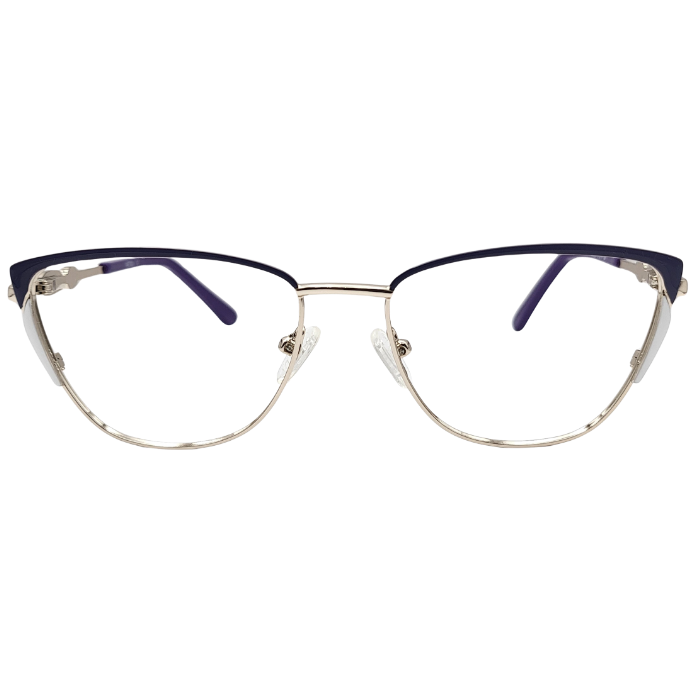 Purple silver cat-eye eyeglasses front view