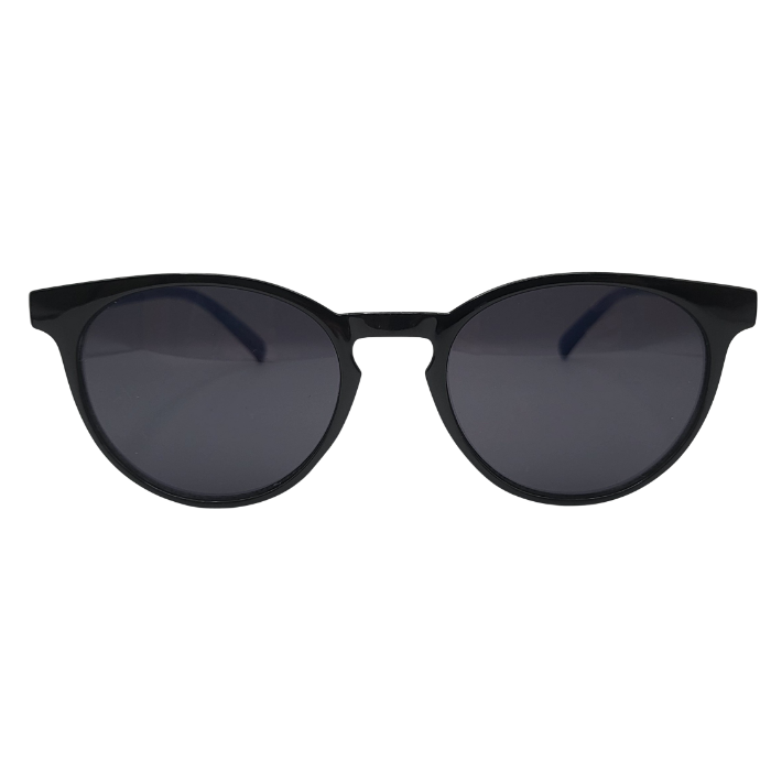 Round black sunglasses with dark lenses front view