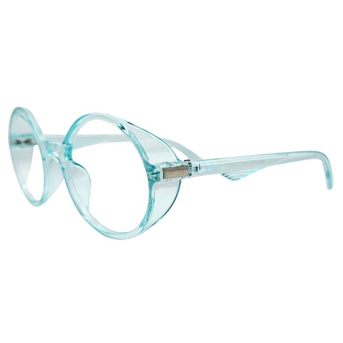 Sky blue oversized round eyeglasses side view