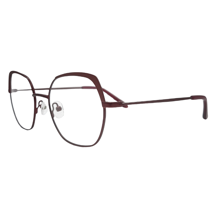 Side view of wine red square eyeglasses