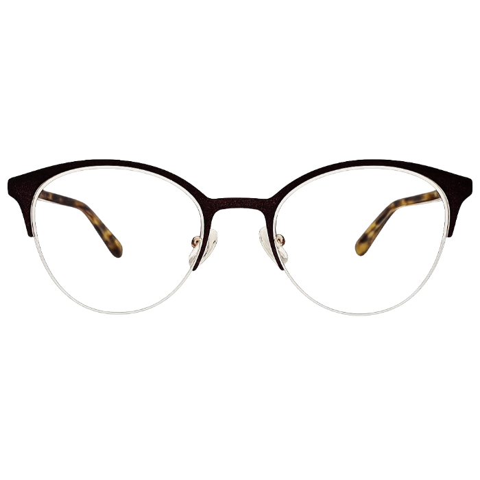 Brown round half rim eyeglasses front view
