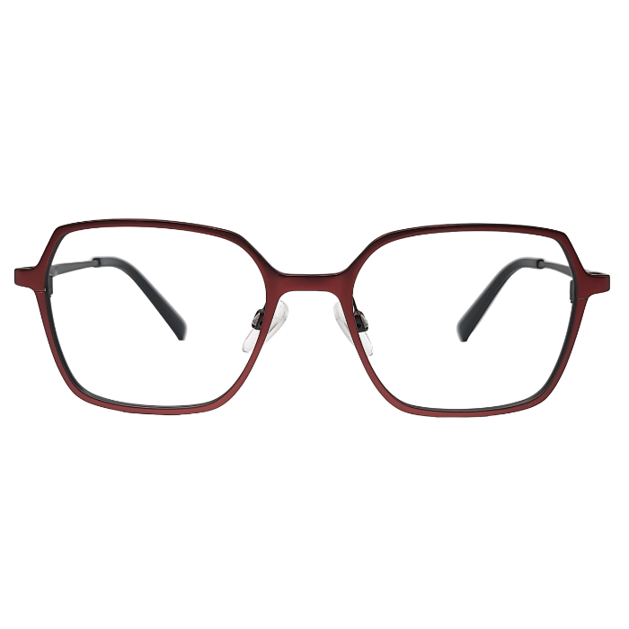 Burgundy metal square eyeglasses front view