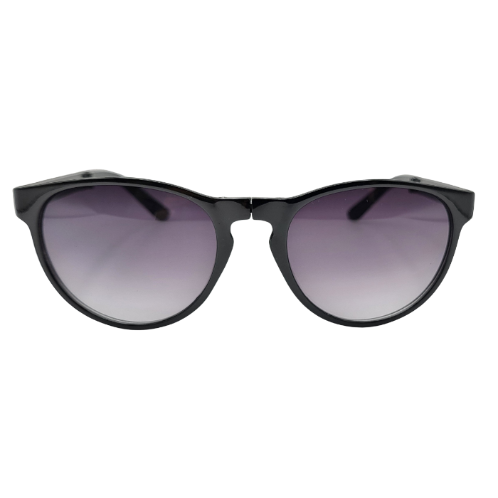 Foldable black round sunglasses with grey gradient lenses front view
