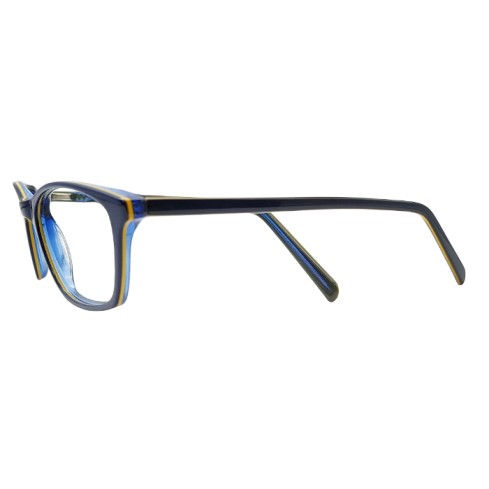Navy blue optical frame side view with slim temples