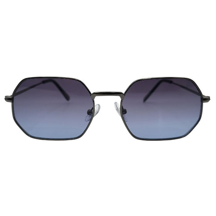 Gunmetal square sunglasses with blue gradient lenses front view