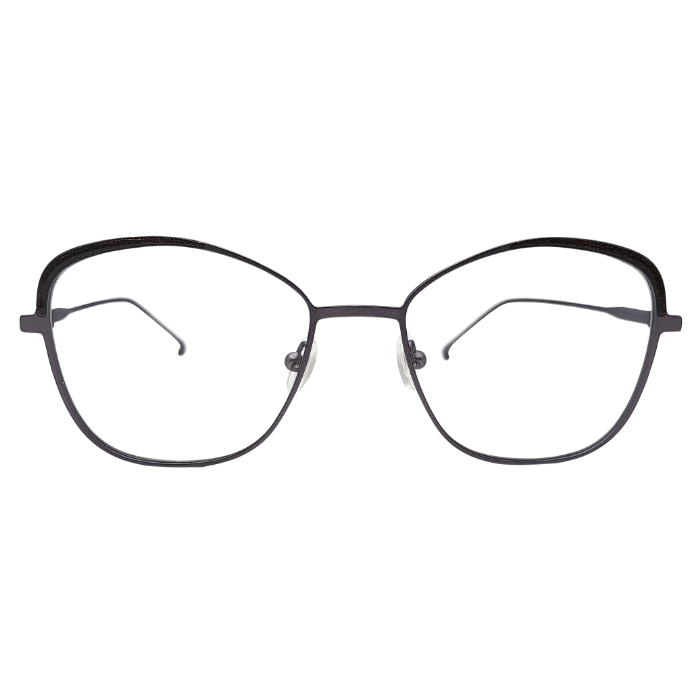 Front view of matte gunmetal square eyeglasses
