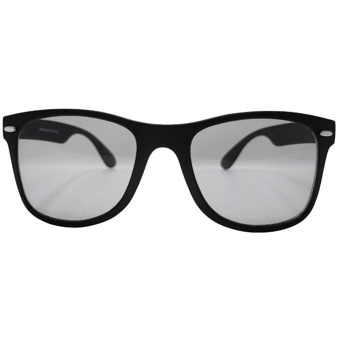 Square black eyeglasses with clear lenses front view