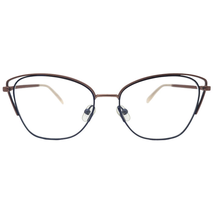 Front view of dual tone brown and black cat eye eyeglasses