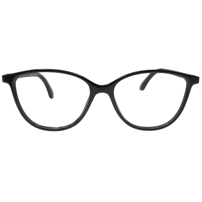 Glossy black round eyeglasses front view