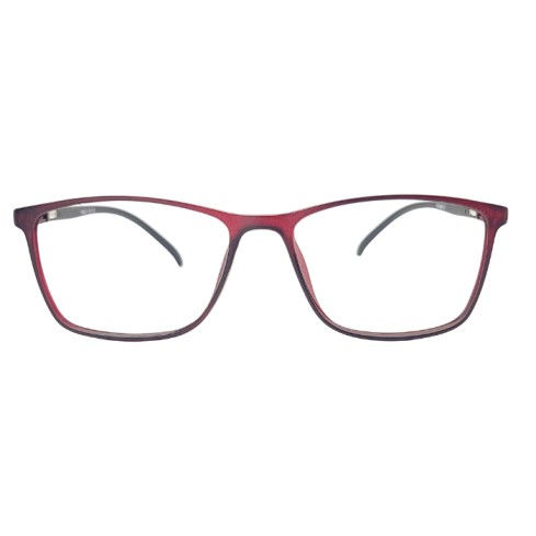 Red transparent square eyeglasses frame front view