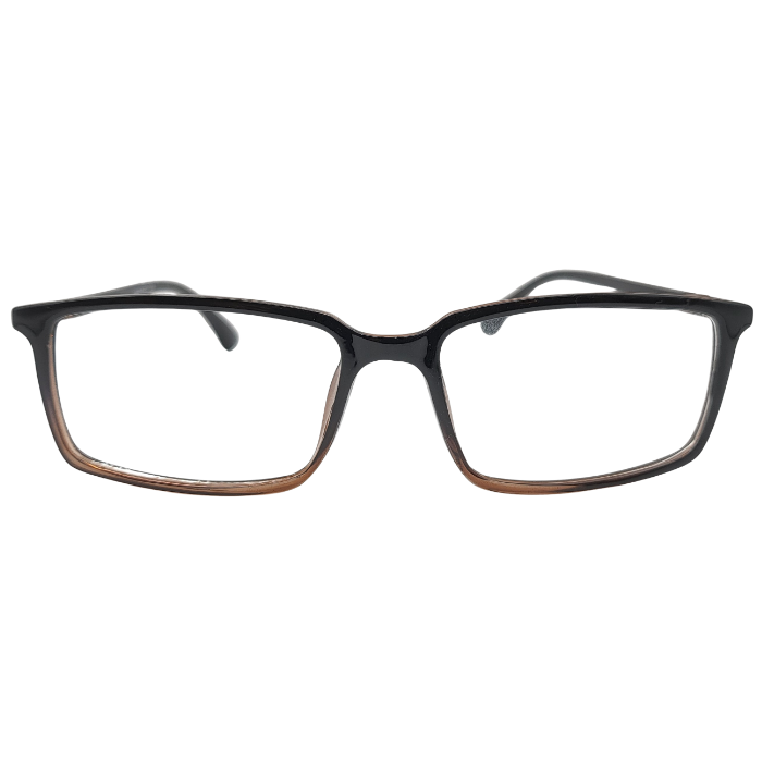 Black and transparent brown rectangular eyeglasses front view