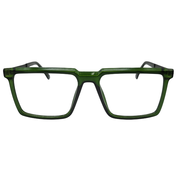 Transparent emerald green oversized square eyeglasses front view