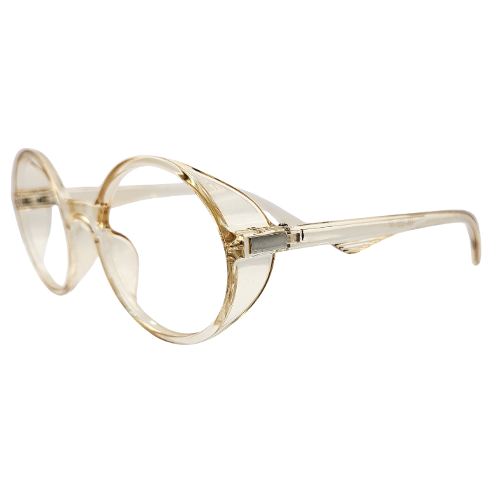 Yellow transparent oversized round eyeglasses side view