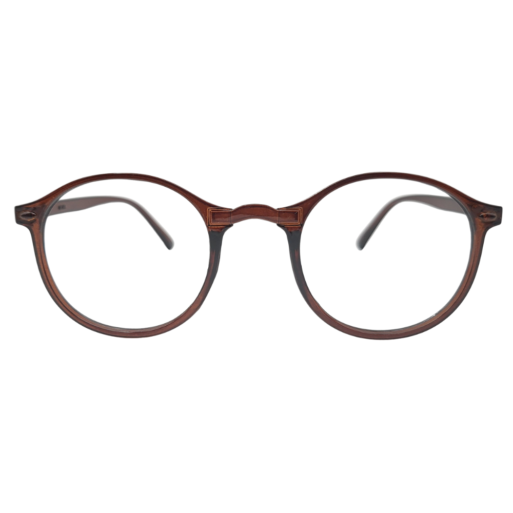 Dark brown round eyeglasses front view