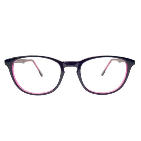 Purple eyeglasses with pink inner rim