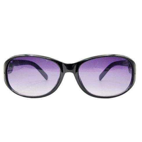 Black oval sunglasses with purple gradient lenses