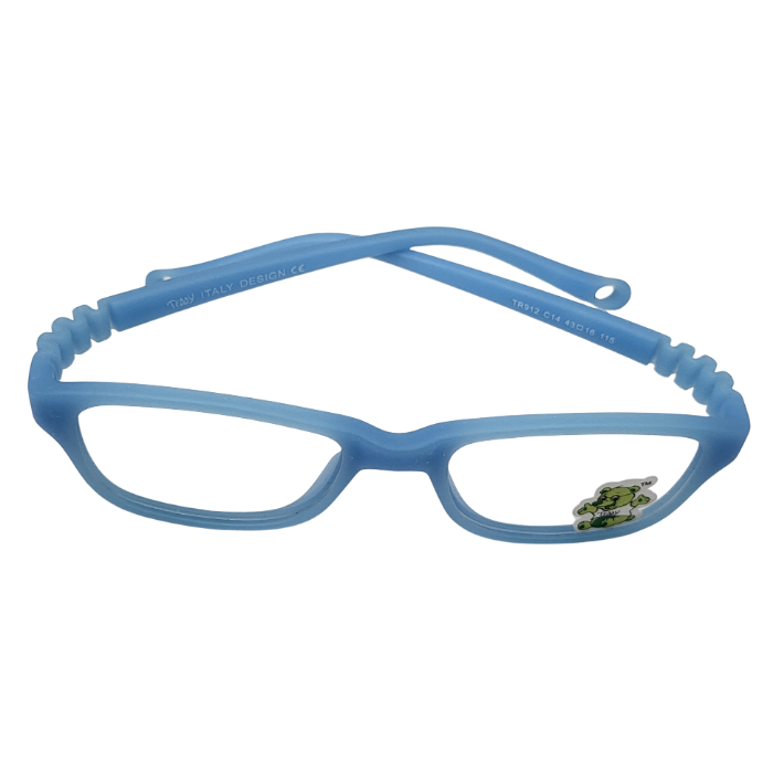 Flexible sky blue kids eyeglasses frame with bendable temples