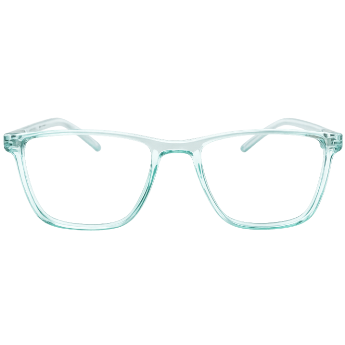 Transparent mint green square eyeglasses front view