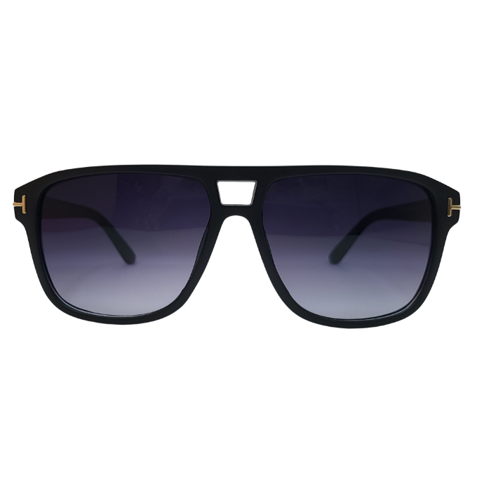 Black oversized square sunglasses with gradient grey lenses front view on white background.