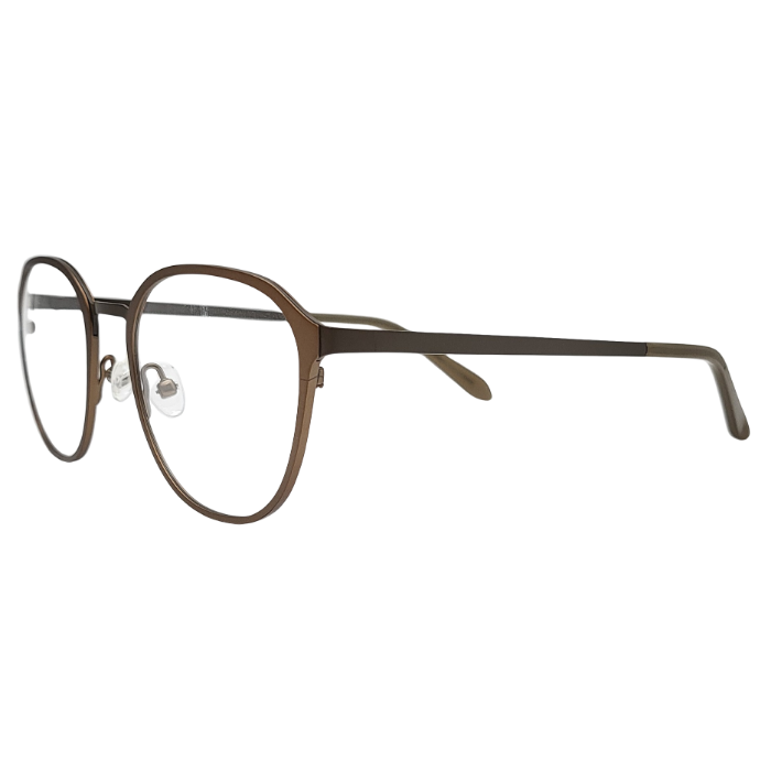 Angled view of matte brown square eyeglasses