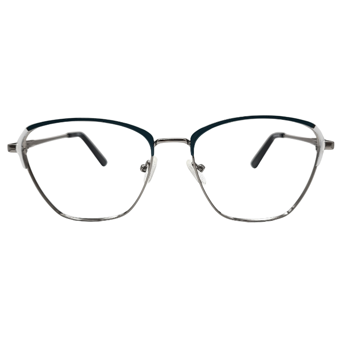 Teal silver geometric eyeglasses front view