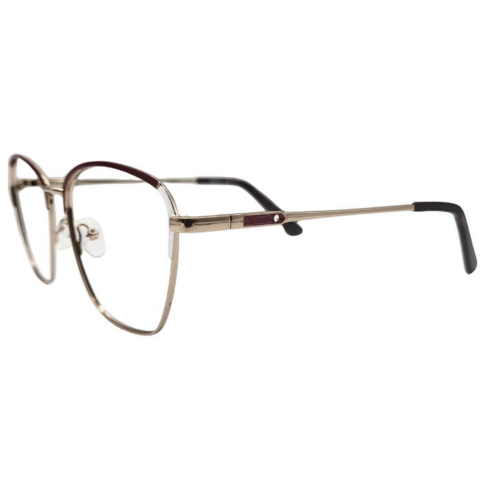 Burgundy gold geometric eyeglasses side view
