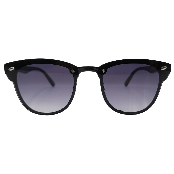 Round black sunglasses with grey gradient lenses front view