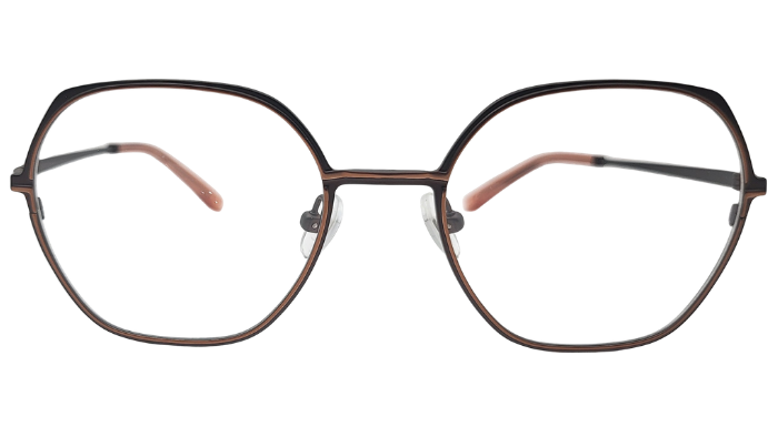 Front view of dual tone brown and black square eyeglasses