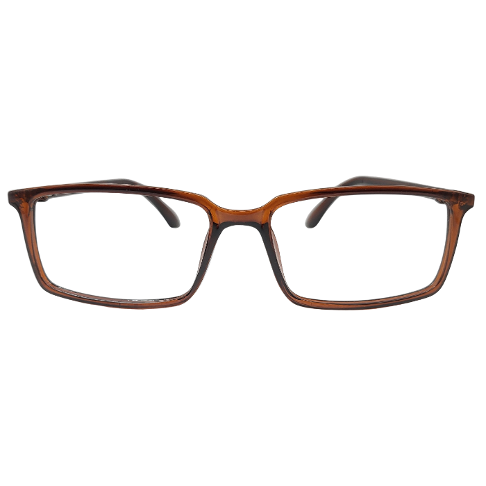 Amber brown rectangular eyeglasses front view