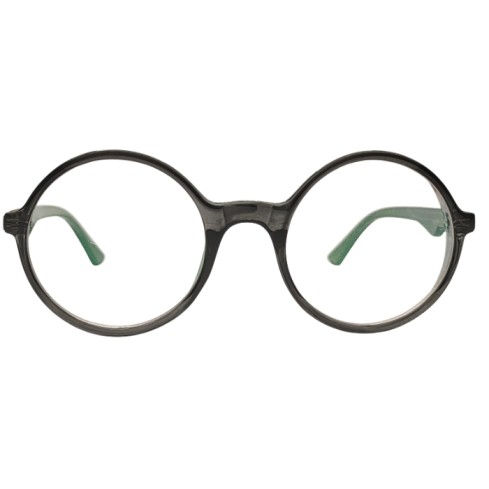Smoky grey transparent round eyeglasses frame front view