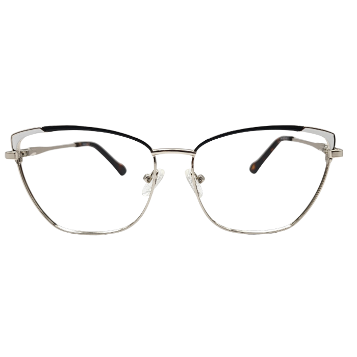 Black silver cat-eye eyeglasses front view