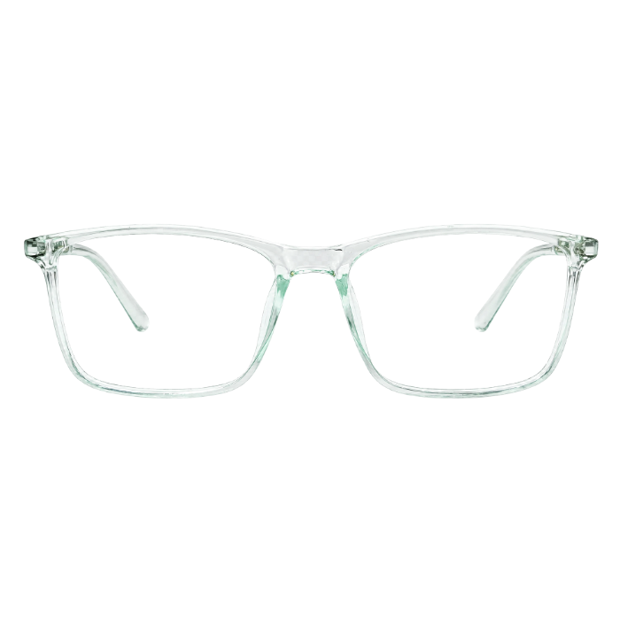 Transparent mint green square eyeglasses front view