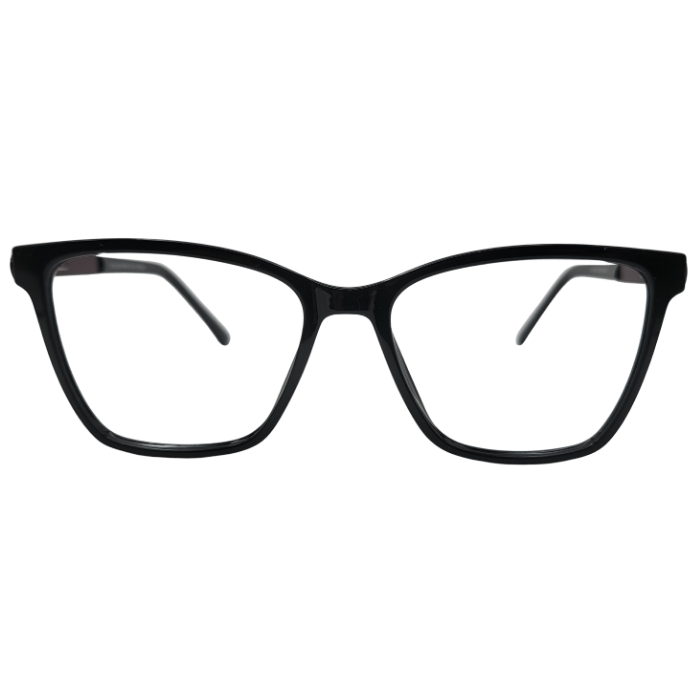 Glossy black cat eye eyeglasses front view