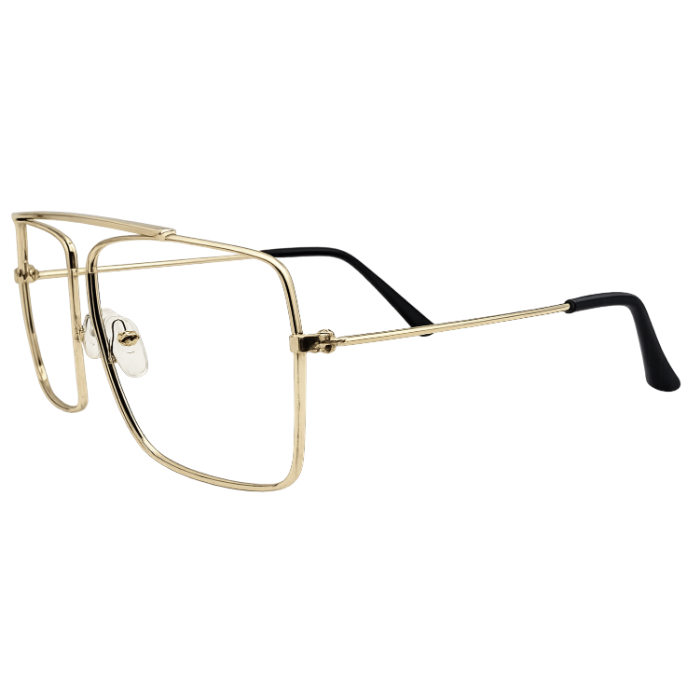 Gold double bridge square eyeglasses side view
