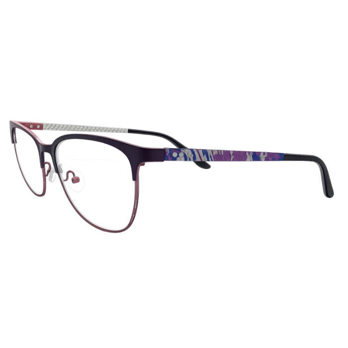 Side view of purple gradient cat eye eyeglasses