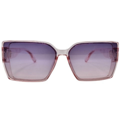 Pink transparent oversized square sunglasses with purple gradient lenses
