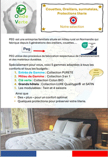 Catalogue sélection : Oreillers, Couettes...