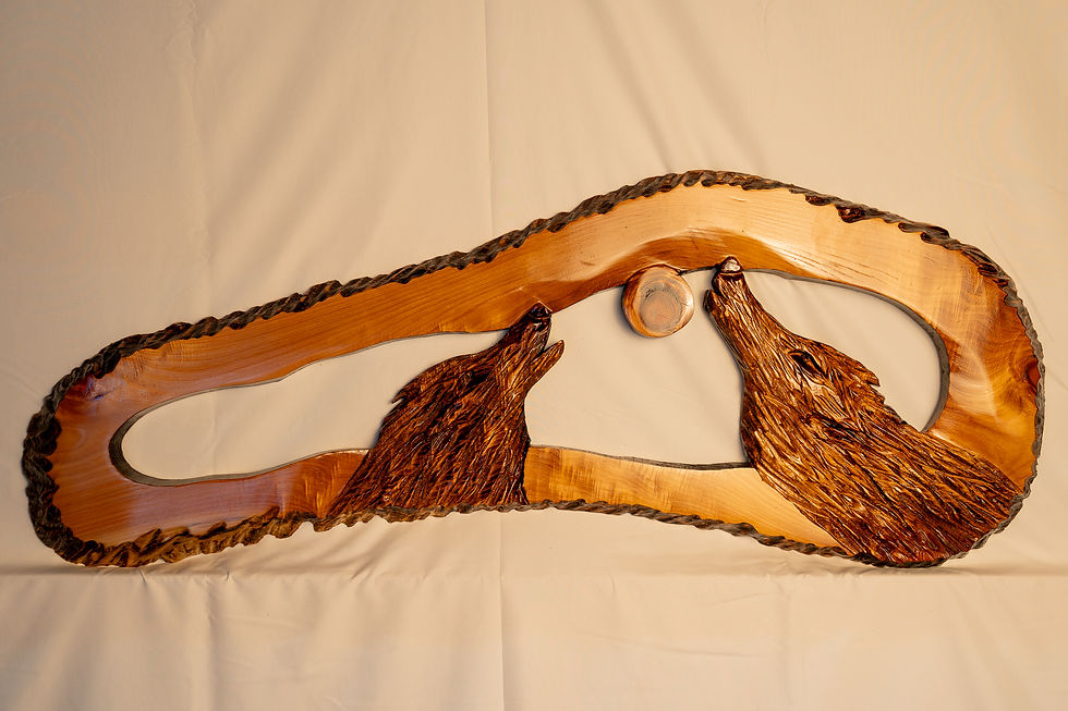 Pair of wolves howling beneath a forest night sky