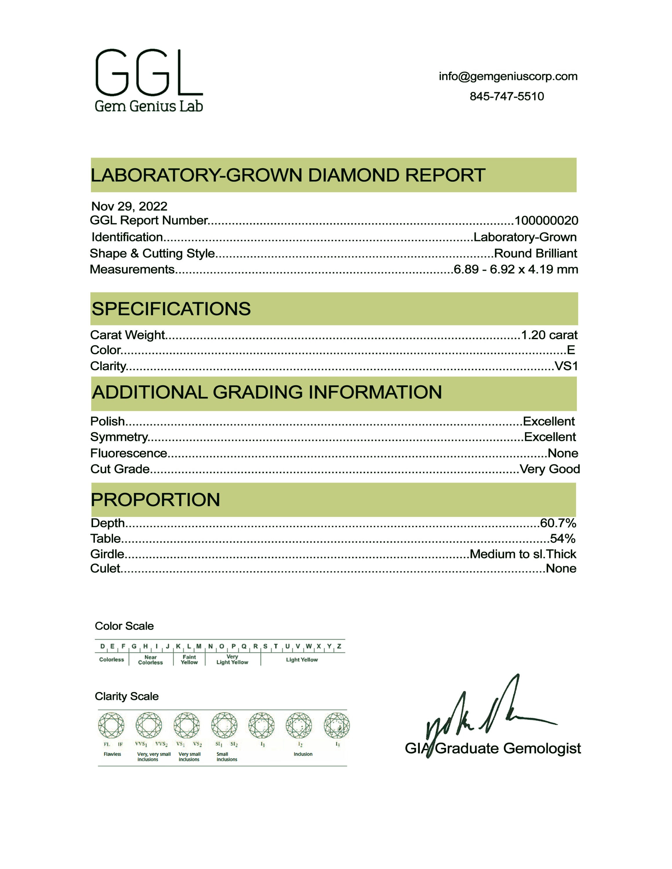 1.20ct E VS1 Round Brilliant Lab Grown Diamond