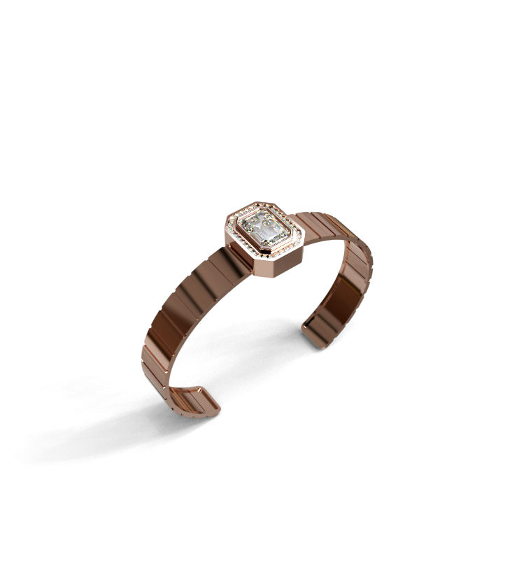 Watch Style 3ct Emerald Center Halo Diamond Bangle