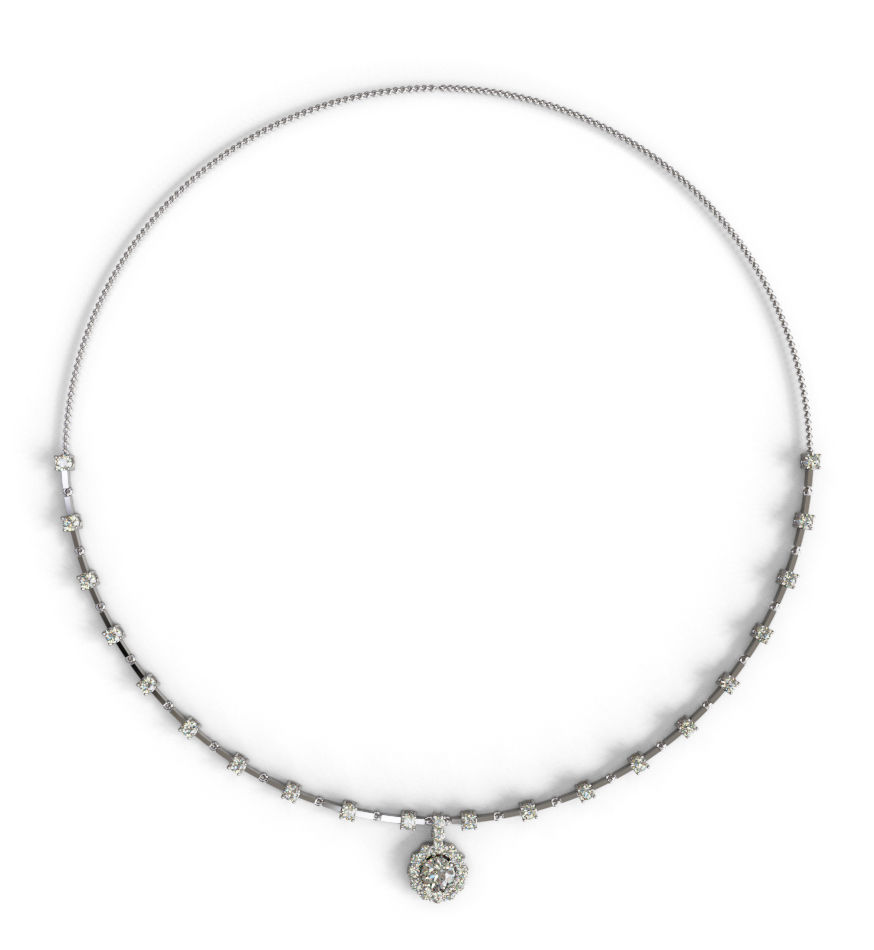 Diamond Link Necklace with 1 Carat Center Halo Pendant