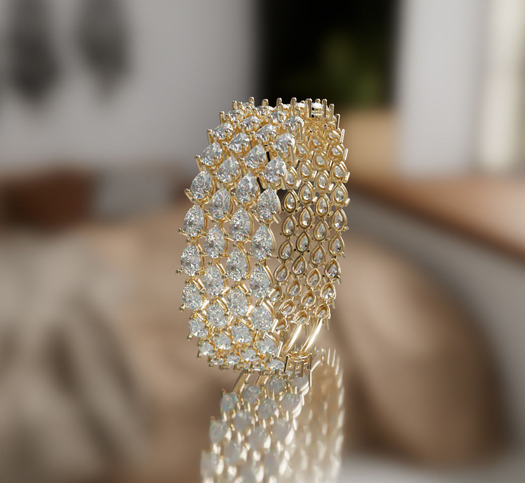 Fancy Pear Shapes Cluster Diamond Bangle
