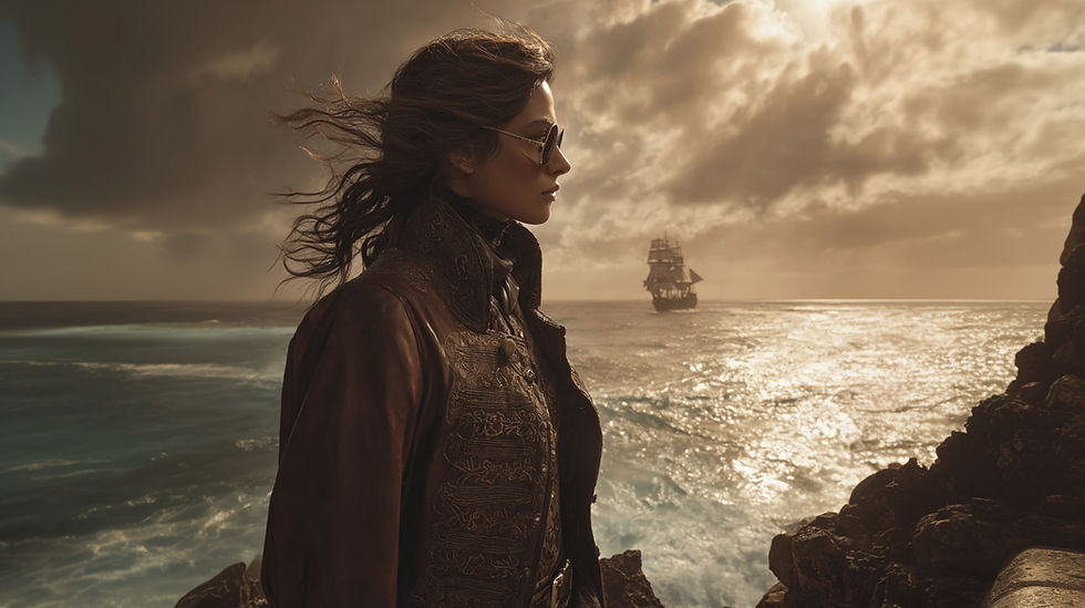 Pirate looking into the ocean sunset