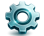 Shiny silver gear icon, representing settings or configuration.