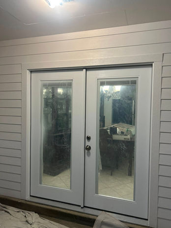 White double doors with glass panels, Door Installation with interior view
