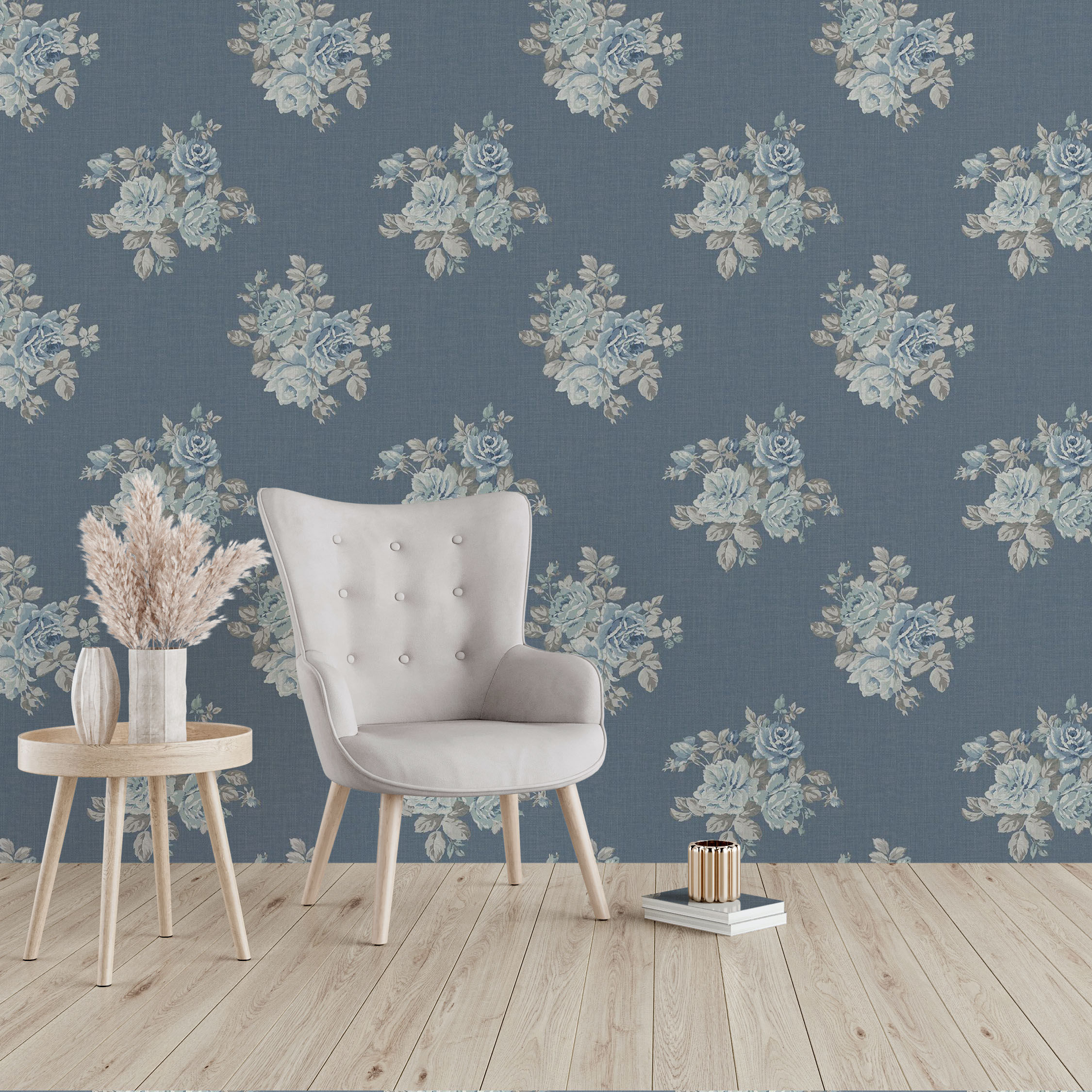 Miniature room with Floral Rose Bouquet DIY dollhouse wallpaper download scale 1 to 12