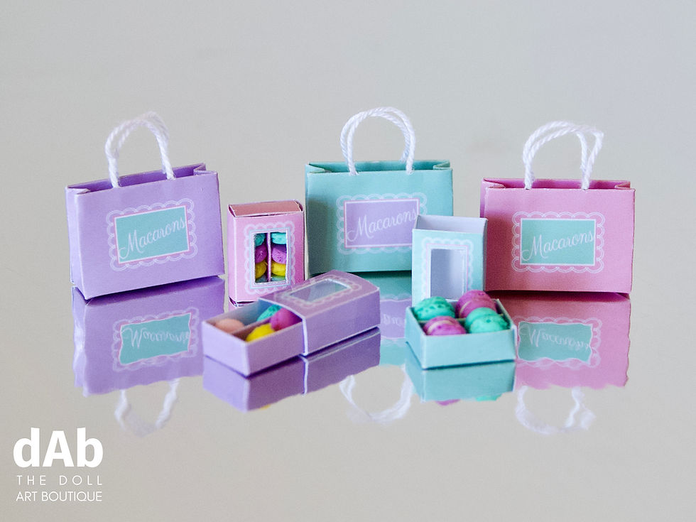 Thumbnail: Macaron box bag 1:6 scale packaging miniature french dessert cookies